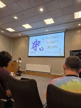 Aurélie Vache presents The Ultimate Kubernetes Challenge to the KCD UK audience in Edinburgh