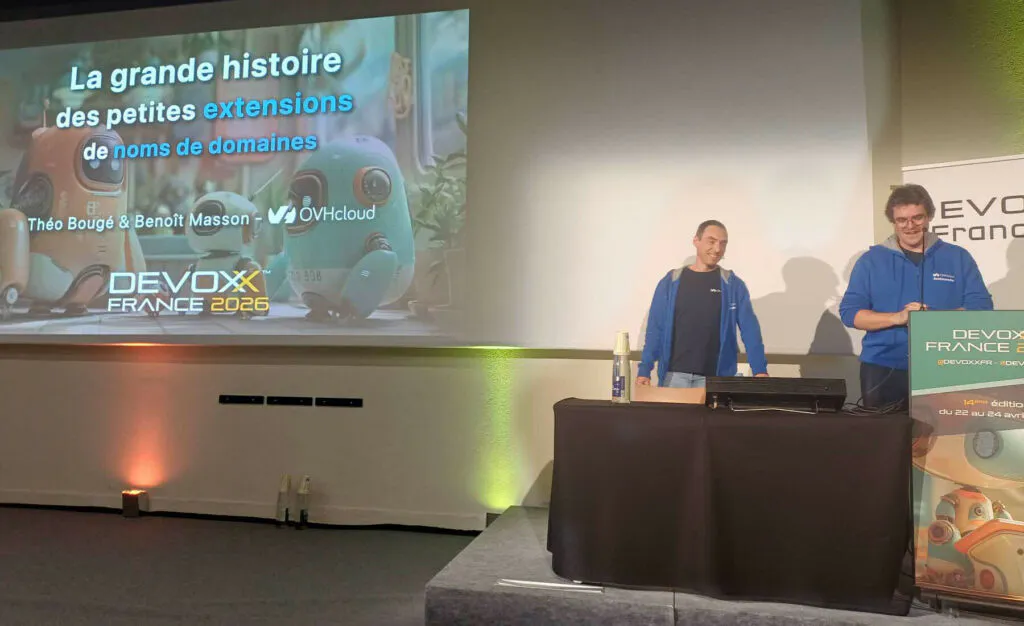 Benoit Masson and Theo Bougé speaking at Devoxx France 2026