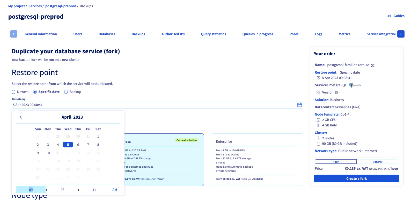 Backup with the admin console