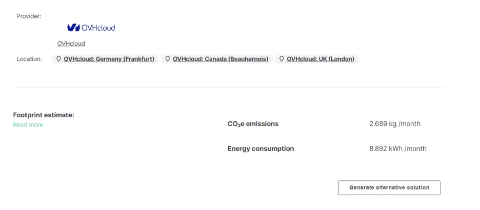 Cloud Insider - The platform automatically calculates the monthly energy consumption and CO2 emissions of your target architecture