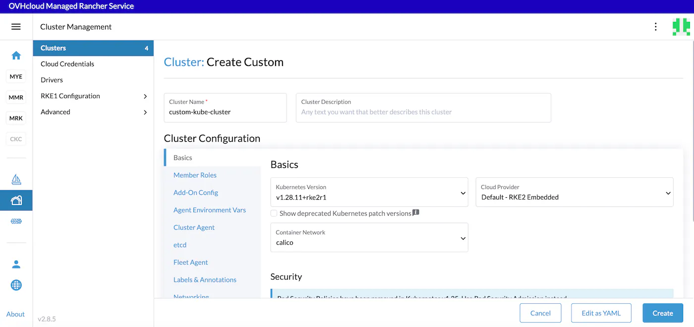 Rancher Custom Cluster Creation