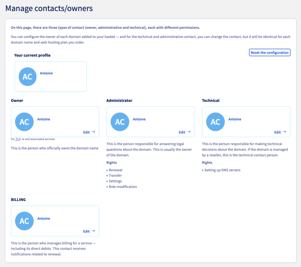 Manage contacts/owners