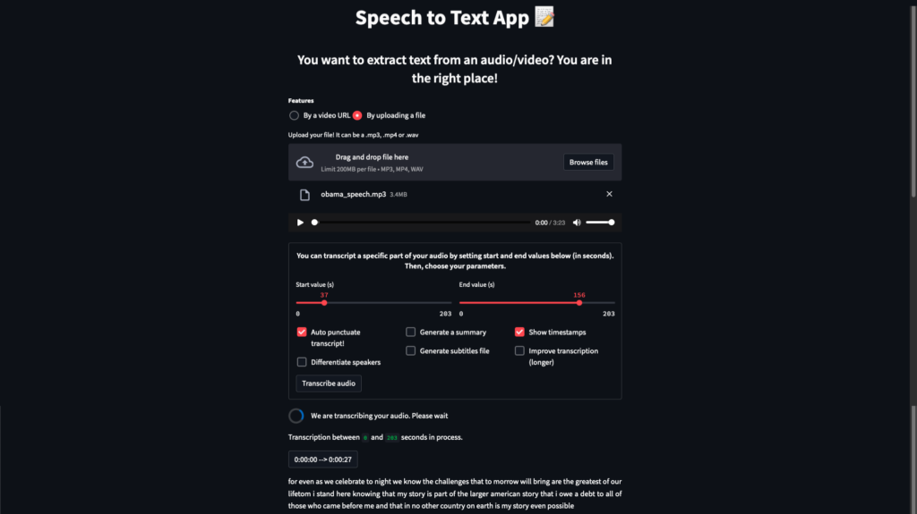 speech to text streamlit app