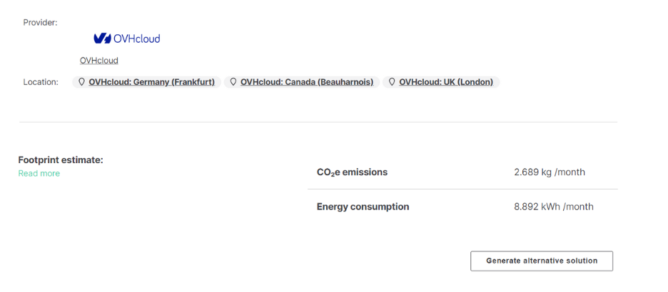 Cloud Insider - The platform automatically calculates the monthly energy consumption and CO2 emissions of your target architecture