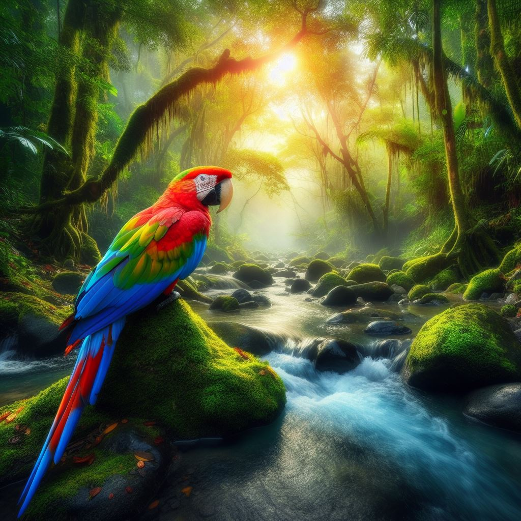 A parrot and a stream