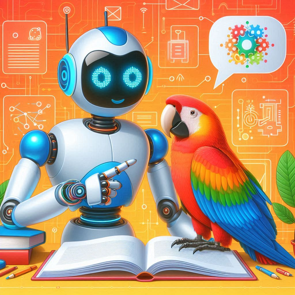 A robot with a parrot
