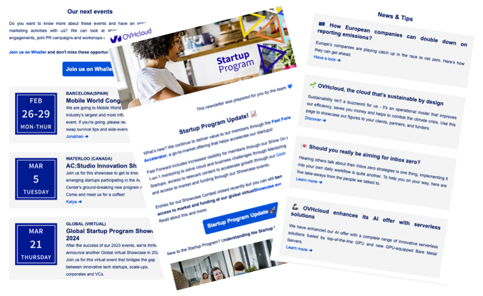 Captures of the Startup Program newsletter content