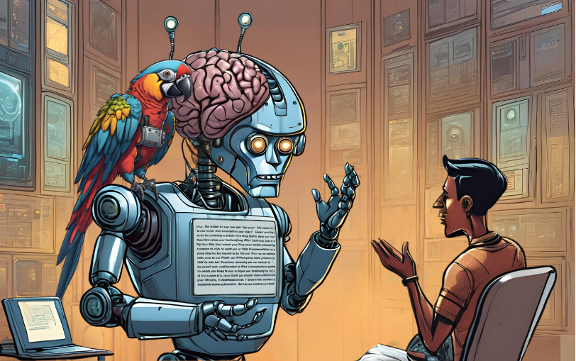 a robot with a lot of knowledge talking to a human