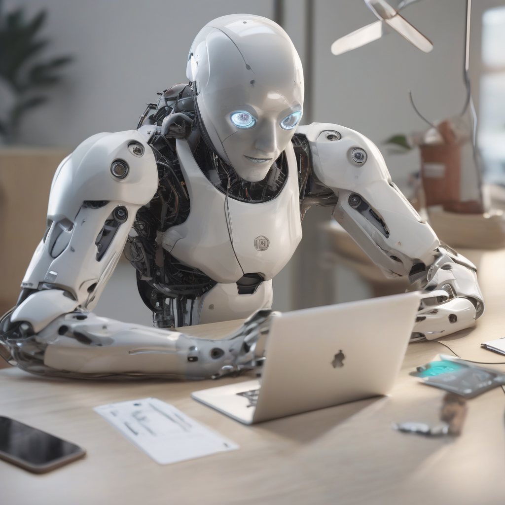A robot using a laptop