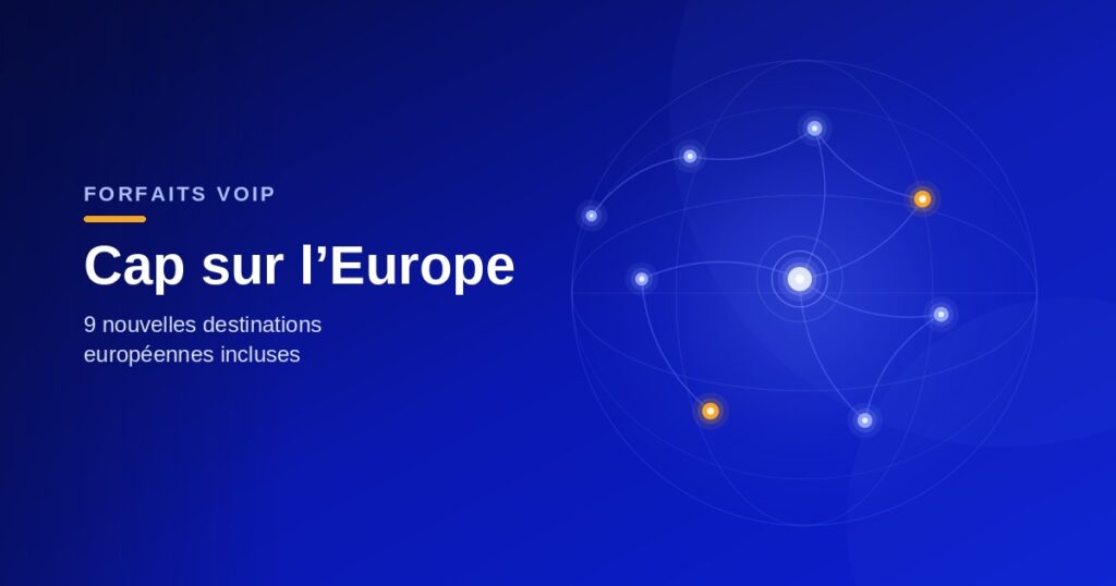 Forfaits VoIP OVHcloud : réseau de connexions illustrant la couverture d’appels recentrée sur l’Europe